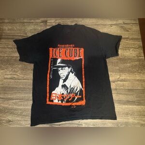 Black Graphic Tee with Orange Accents